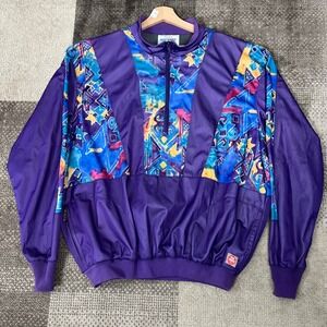 Vintage Tourney Windshirt Windstopper Gore Purple Geometric Pullover Mens XL USA